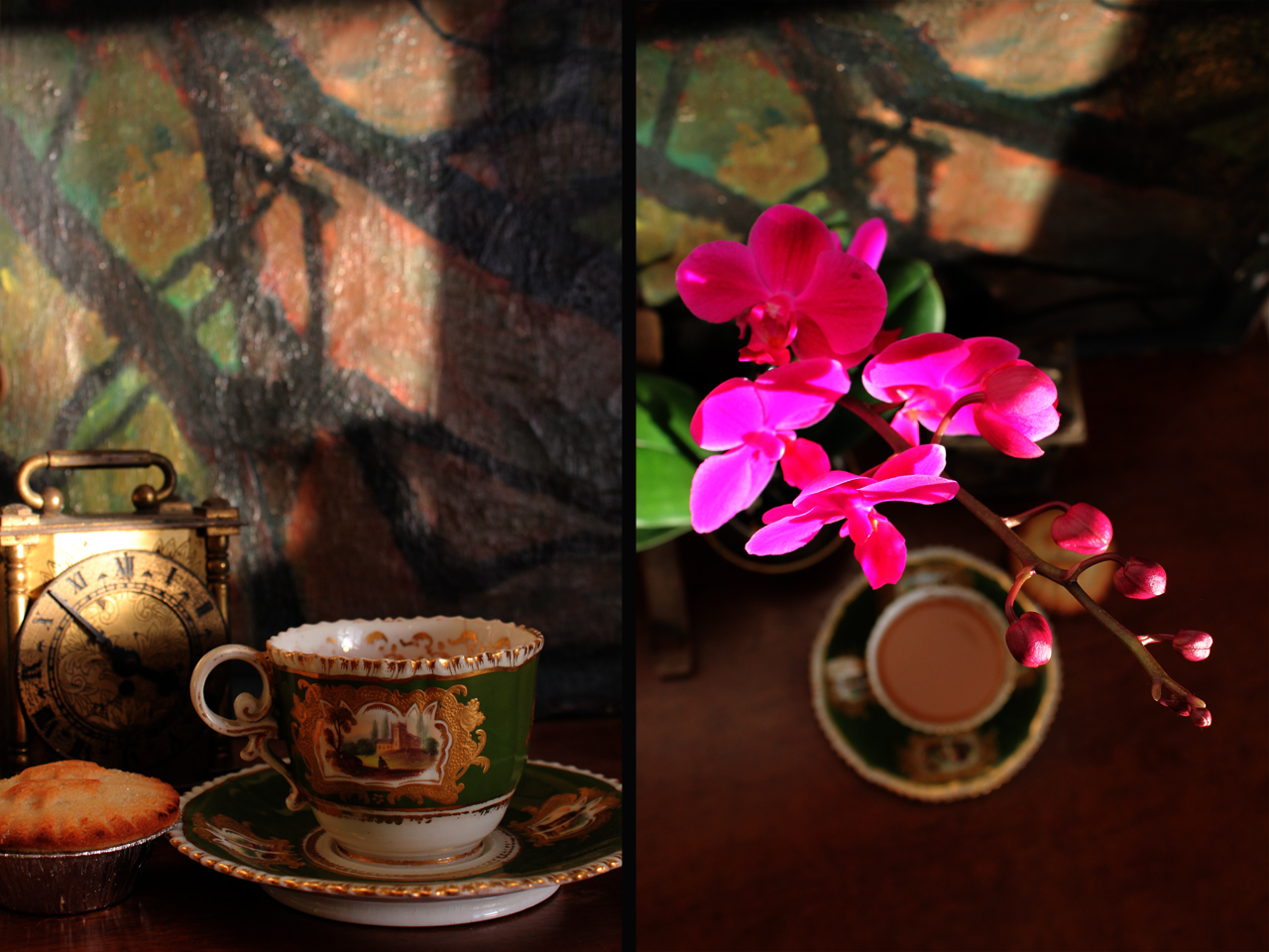 orchid and tea cup